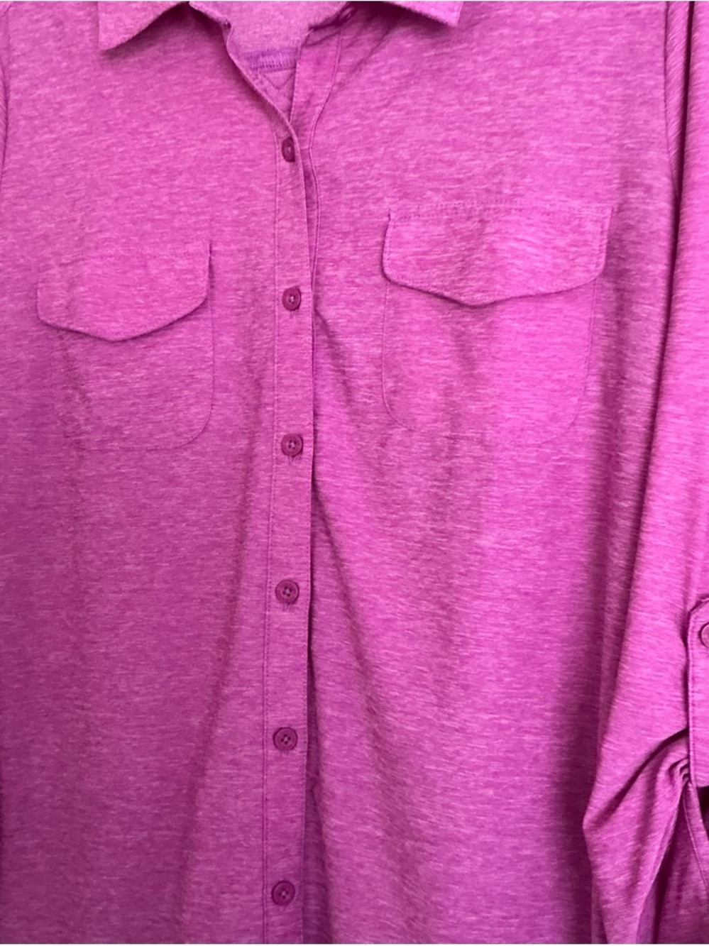Eddie Bauer Travex Button Down Shirt Roll Tab Long Sleeve Top Purple Light M - Picture 2 of 11